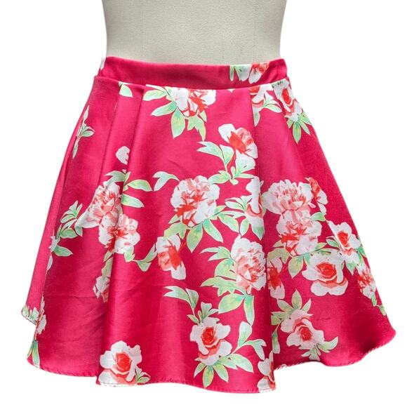 B. Darlin Pink Floral Flare Skirt 5/6 - Picture 1 of 6